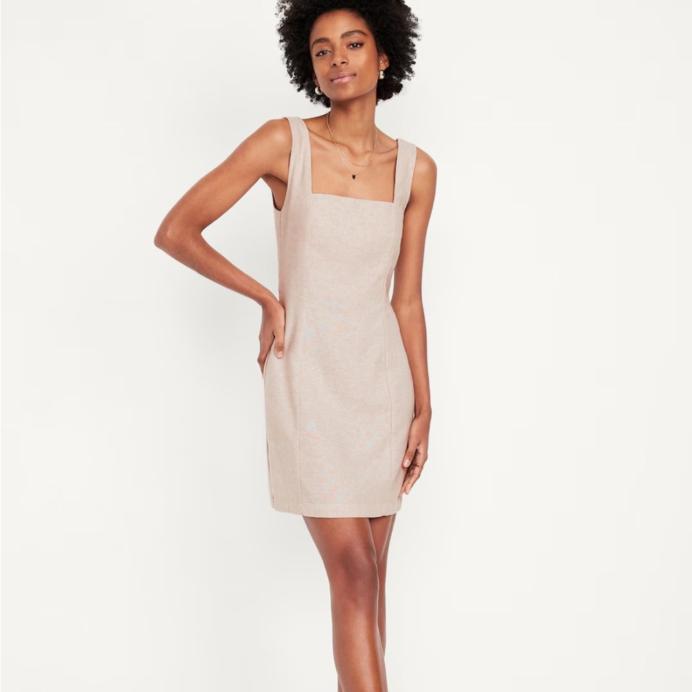 NWT Old Navy Square-Neck Linen-Blend Mini Dress